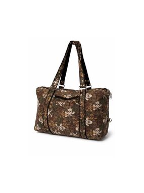 Skull Print Canvas Tote Bag in Brown